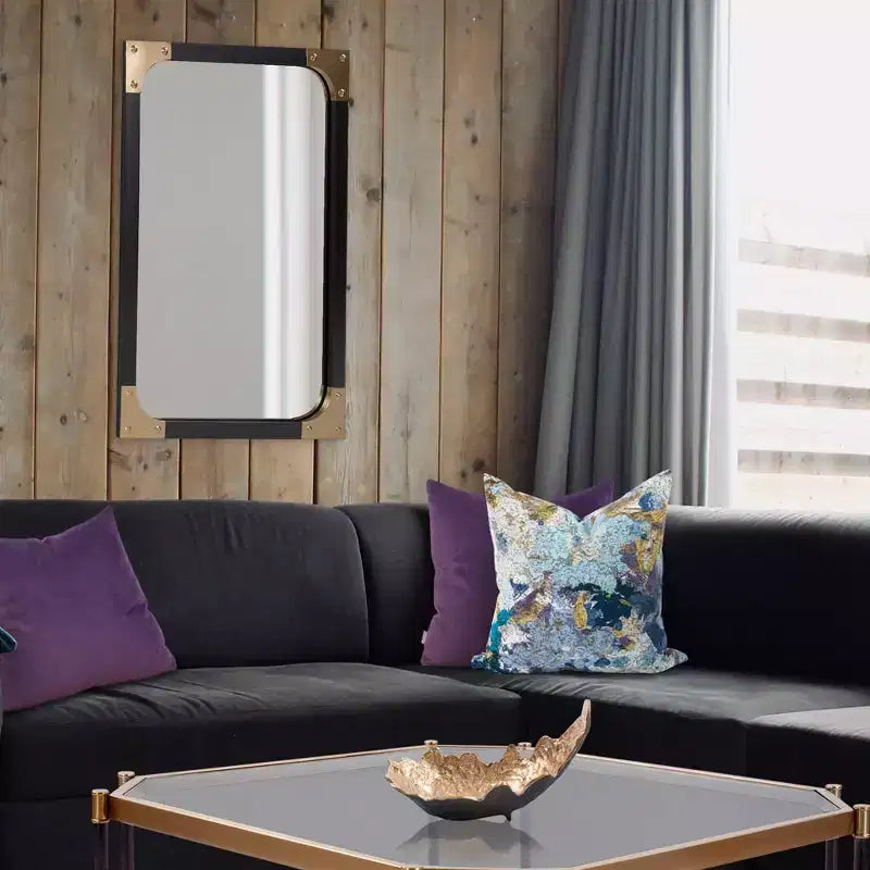 Miroir octogonal encadré en fer texturé gris foncé : style moderne