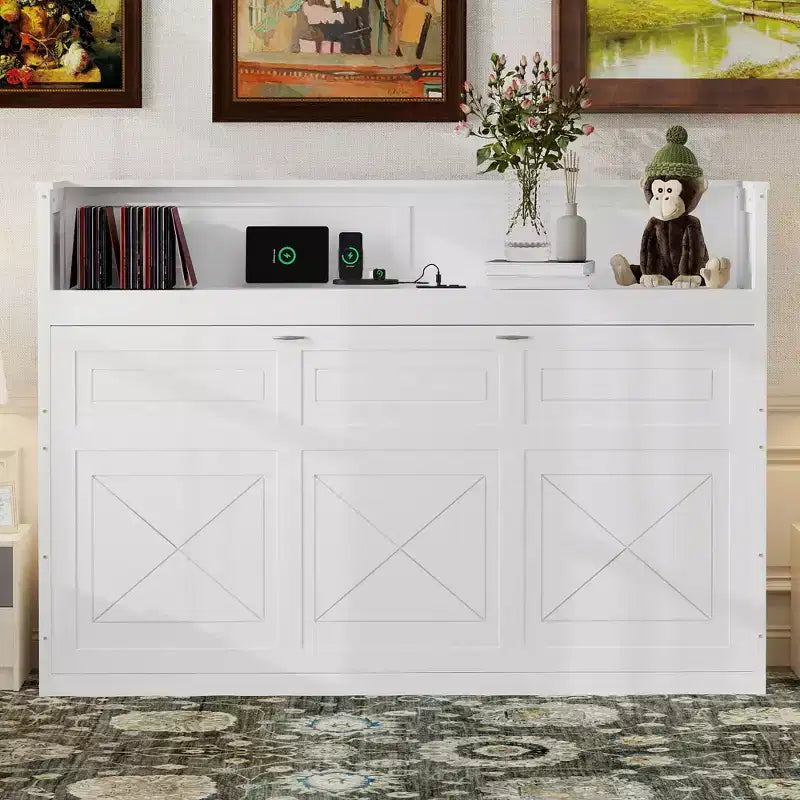 Lit mural, cadre de lit en bois avec bureau intégré