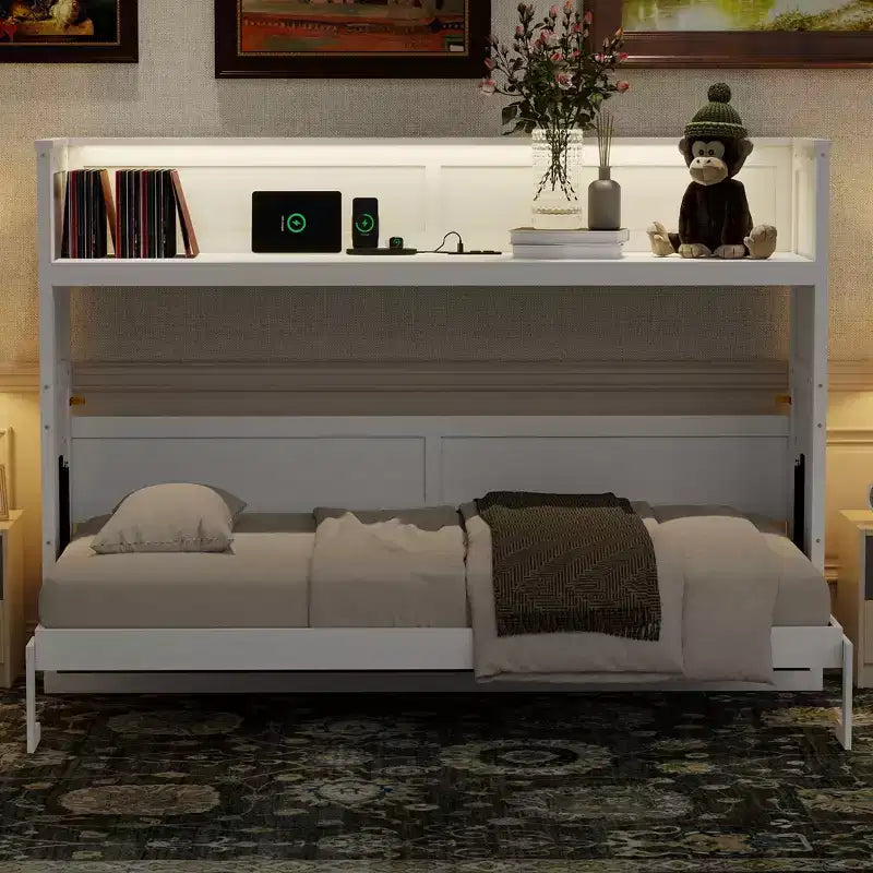 Lit mural, cadre de lit en bois avec bureau intégré