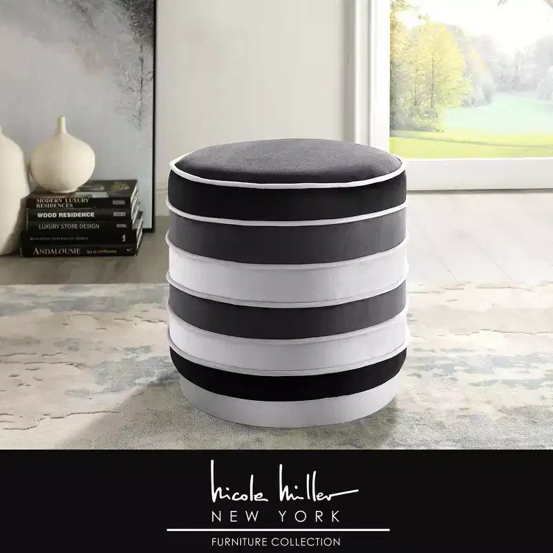 Nicole Miller Cory Velvet Round Multi Layered Ottoman
