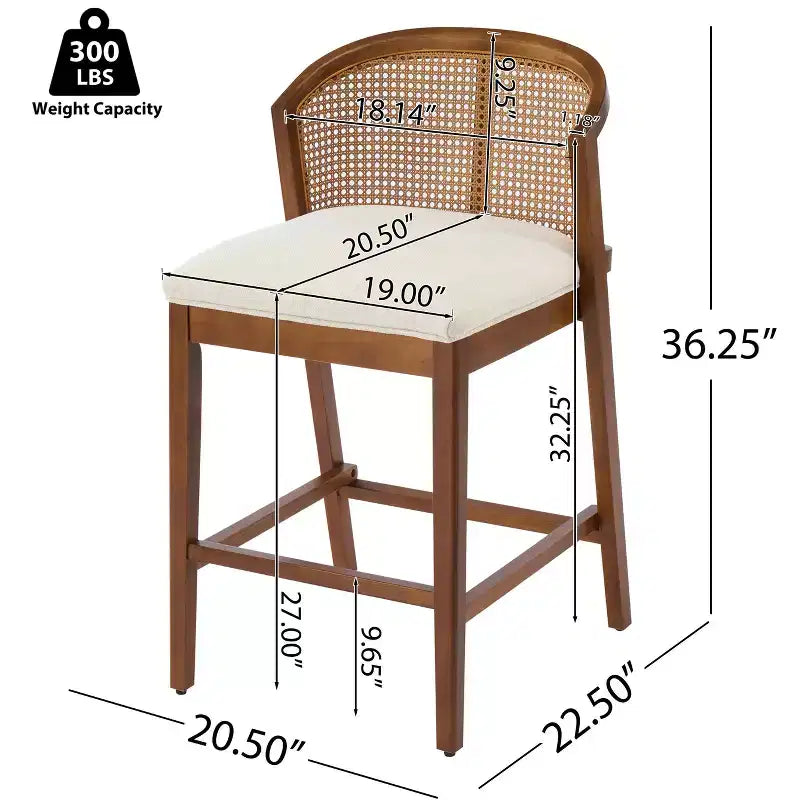 Tabourets de comptoir rembourrés en rotin et en bois d'hévéa
