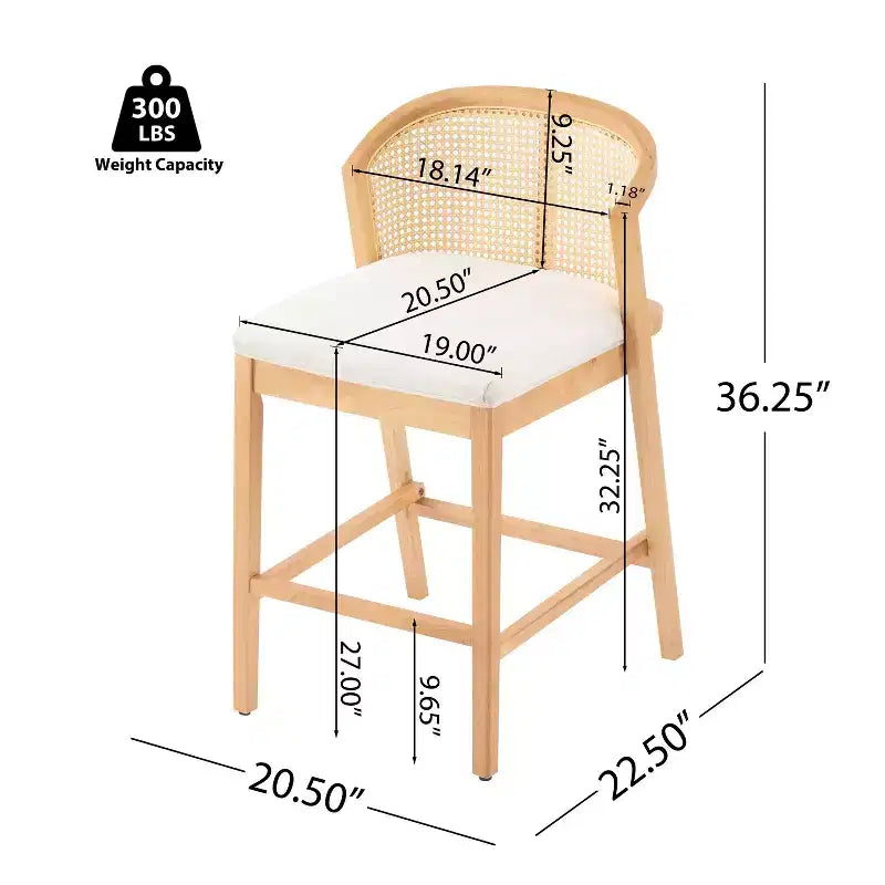 Tabourets de comptoir rembourrés en rotin et en bois d'hévéa