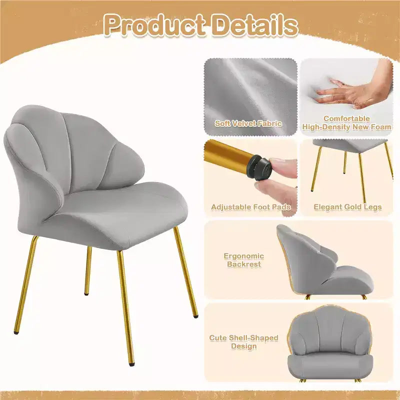 Lot de 2 chaises d'appoint modernes avec pieds en métal doré pour salon, chambre