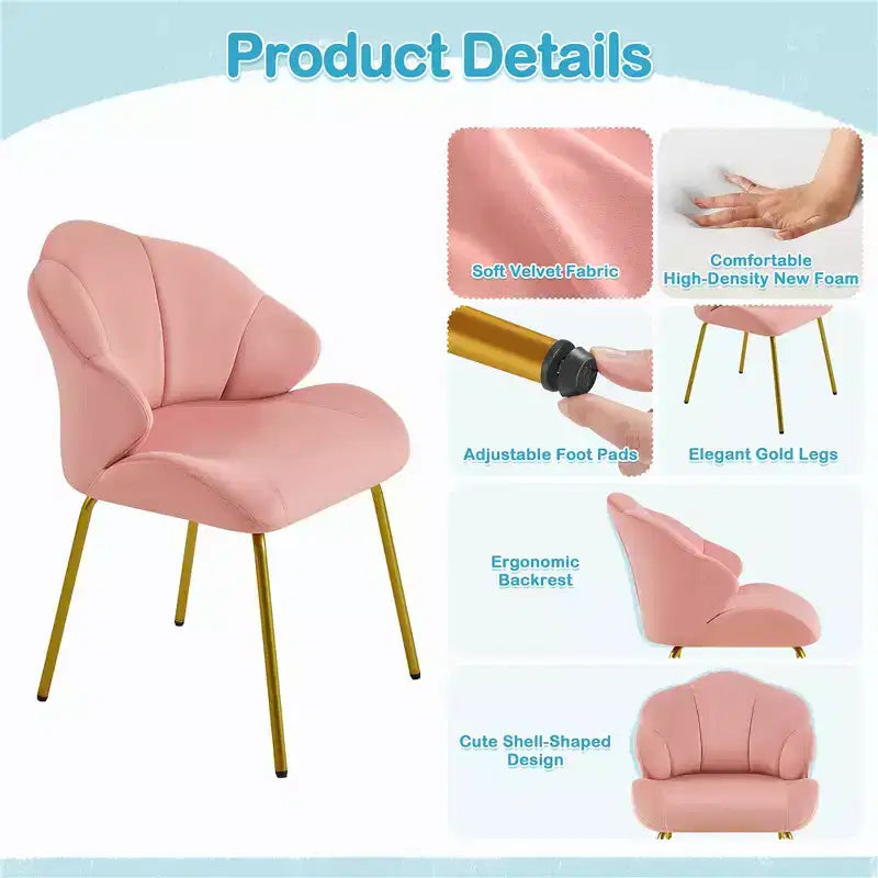Lot de 2 chaises d'appoint modernes avec pieds en métal doré pour salon, chambre