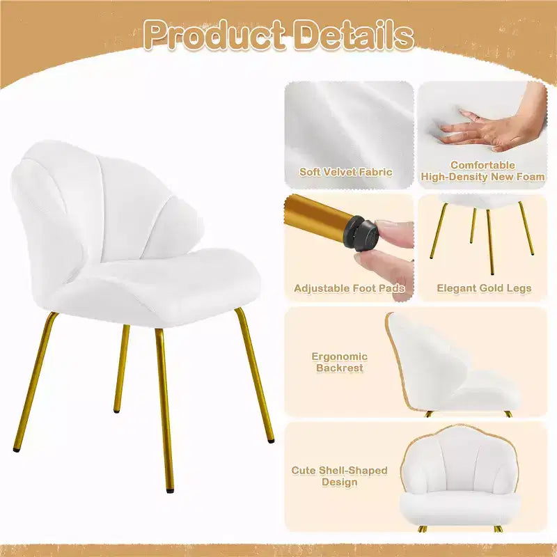 Lot de 2 chaises d'appoint modernes avec pieds en métal doré pour salon, chambre