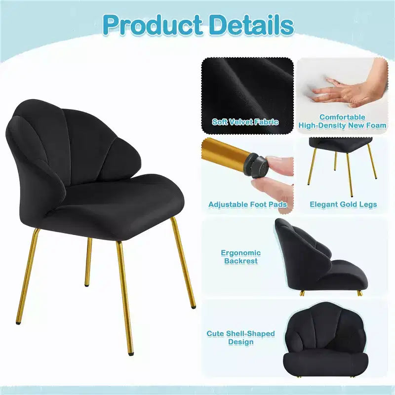Lot de 2 chaises d'appoint modernes avec pieds en métal doré pour salon, chambre