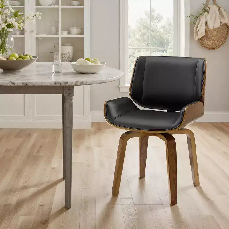 Chaise de salle à manger pivotante en bois courbé avec revêtement en similicuir et pieds en bois massif