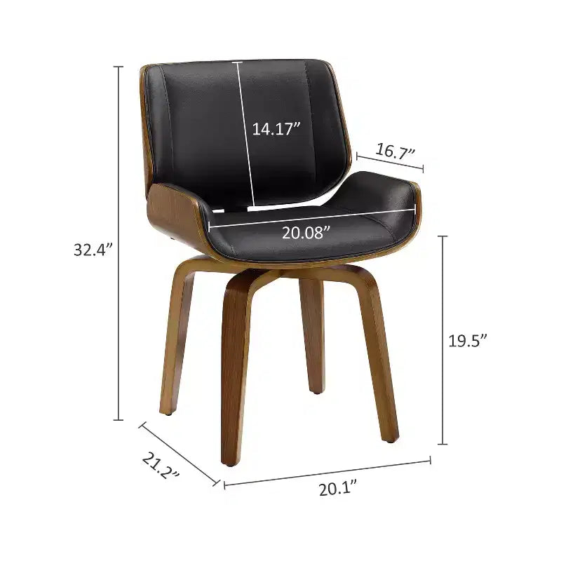 Chaise de salle à manger pivotante en bois courbé avec revêtement en similicuir et pieds en bois massif