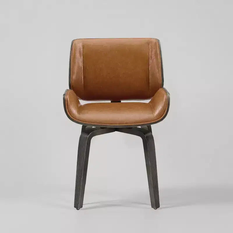 Chaise de salle à manger pivotante en bois courbé avec revêtement en similicuir et pieds en bois massif