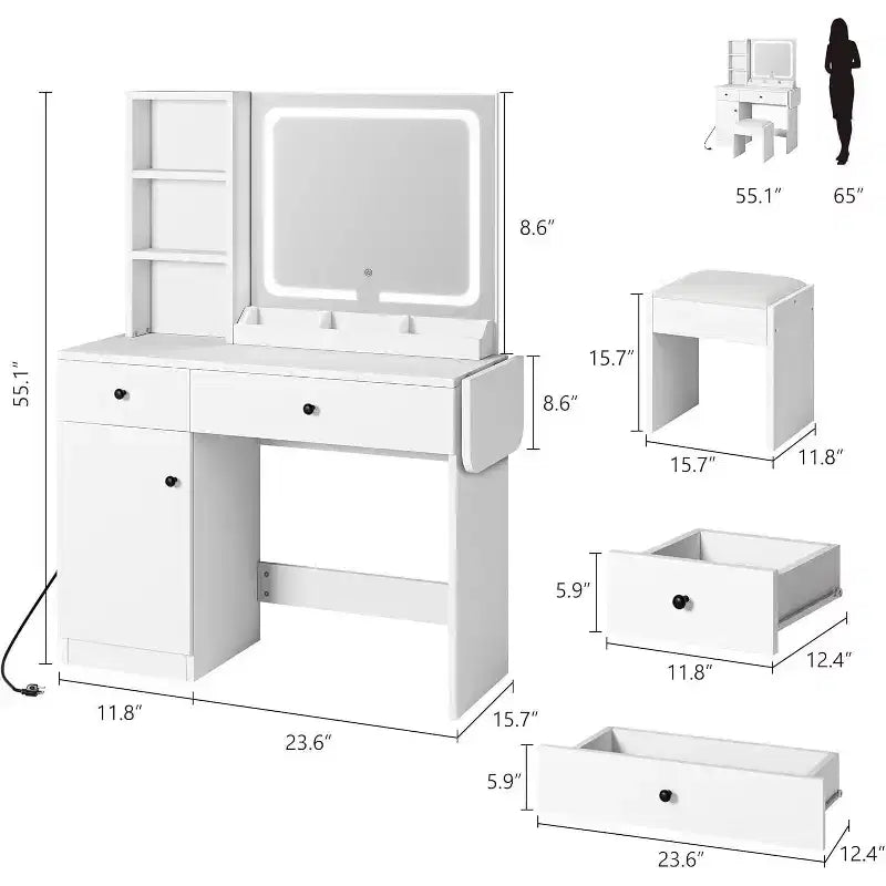 Coiffeuse de chambre avec lumières, ensemble commode en bois, commode moderne avec tiroirs