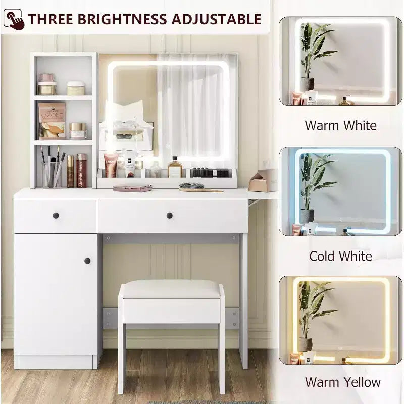 Coiffeuse de chambre avec lumières, ensemble commode en bois, commode moderne avec tiroirs