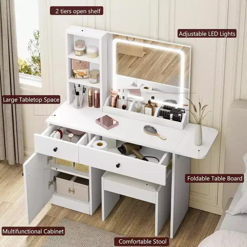 Coiffeuse de chambre avec lumières, ensemble commode en bois, commode moderne avec tiroirs