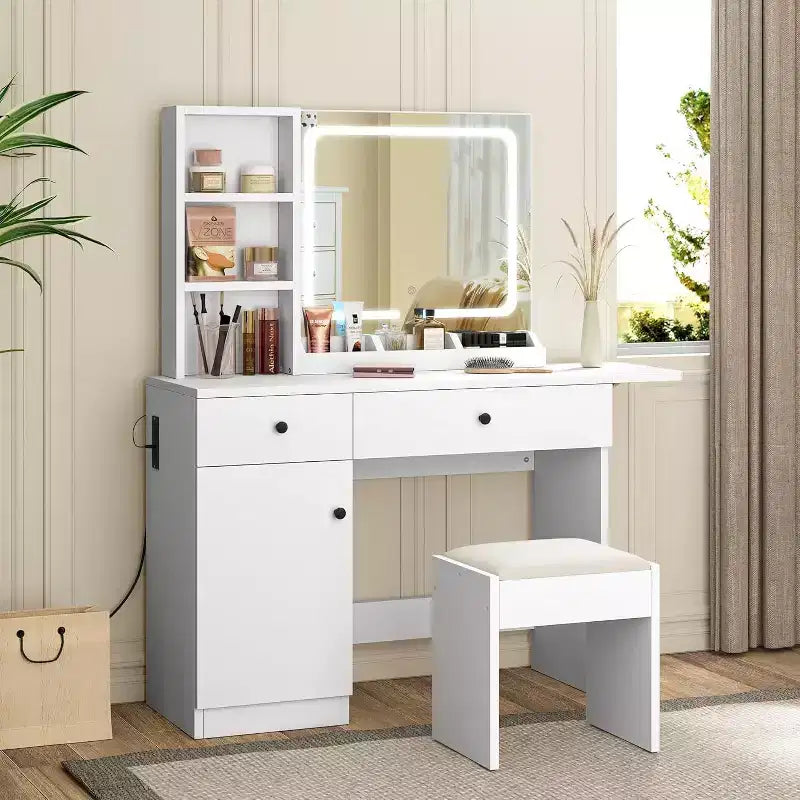 Coiffeuse de chambre avec lumières, ensemble commode en bois, commode moderne avec tiroirs