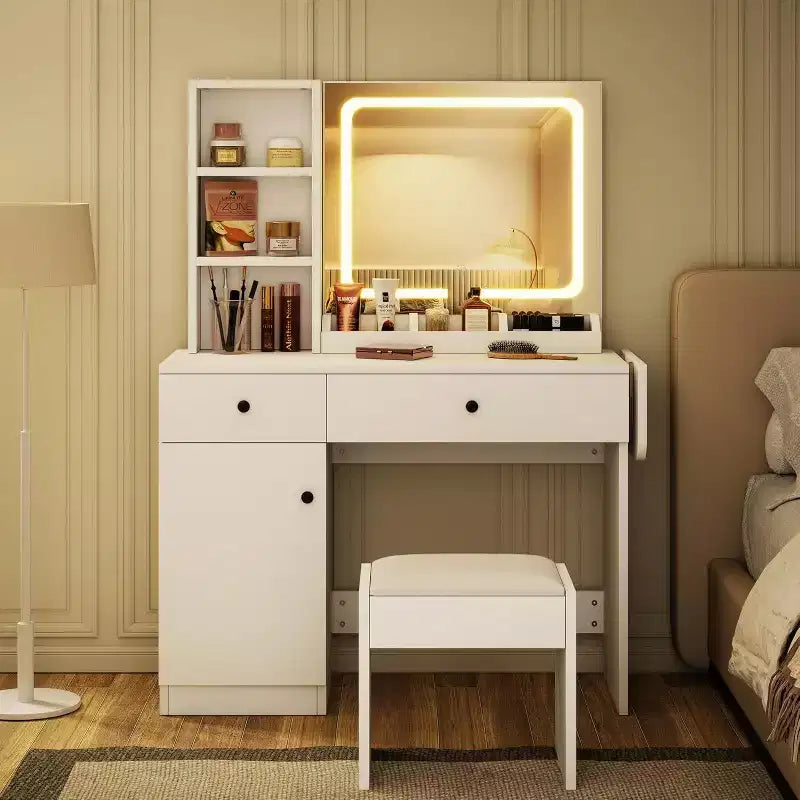 Coiffeuse de chambre avec lumières, ensemble commode en bois, commode moderne avec tiroirs