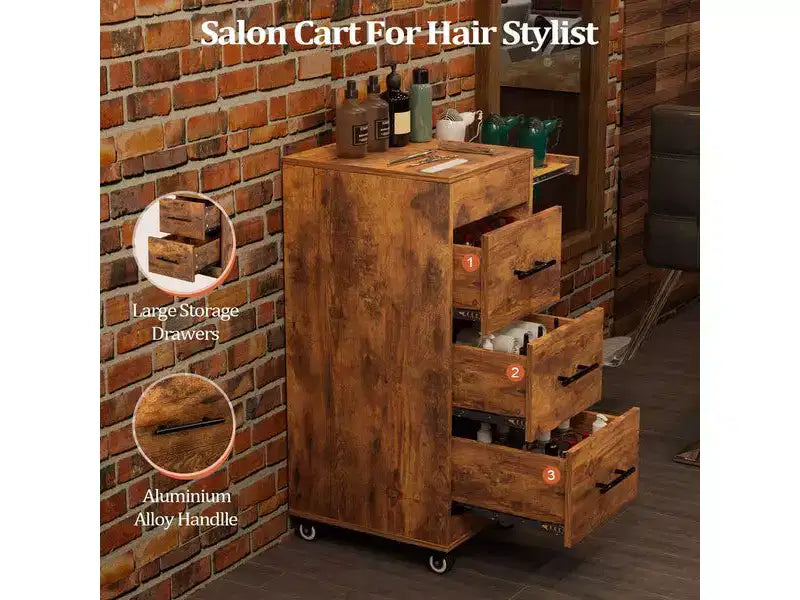 Chariot de salon en bois rustique marron avec roues