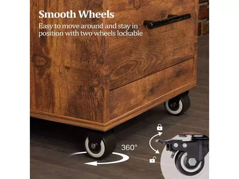 Chariot de salon en bois rustique marron avec roues