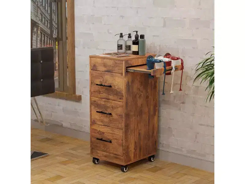 Chariot de salon en bois rustique marron avec roues