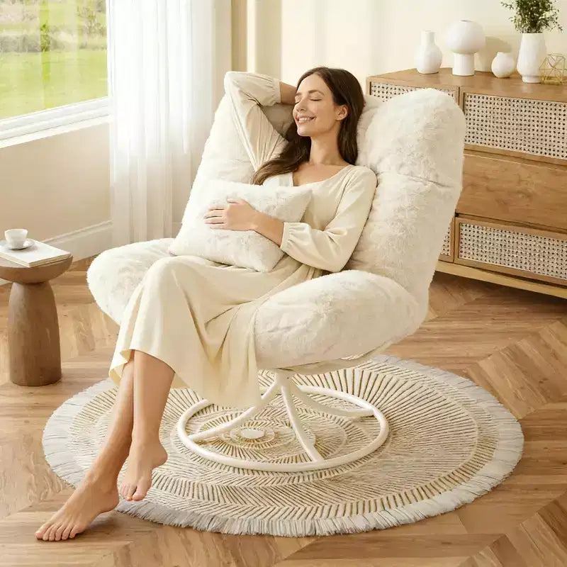 Oversize 360 Swivel Plush Lounge Chair with Metal Rocking Base, Winter Rattan Rocking Papasan Chair with 6.3 Comfy Deep Seat Thick Cushion