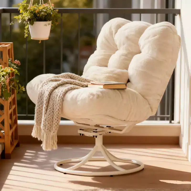 Fauteuil de relaxation pivotant 360° en peluche, avec base à bascule en métal