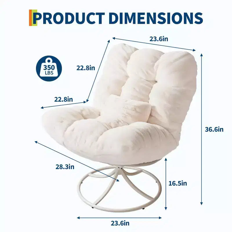 Fauteuil de relaxation pivotant 360° en peluche, avec base à bascule en métal