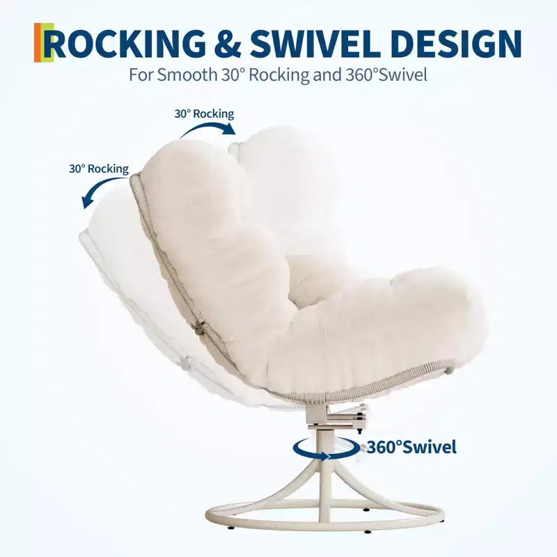 Fauteuil de relaxation pivotant 360° en peluche, avec base à bascule en métal