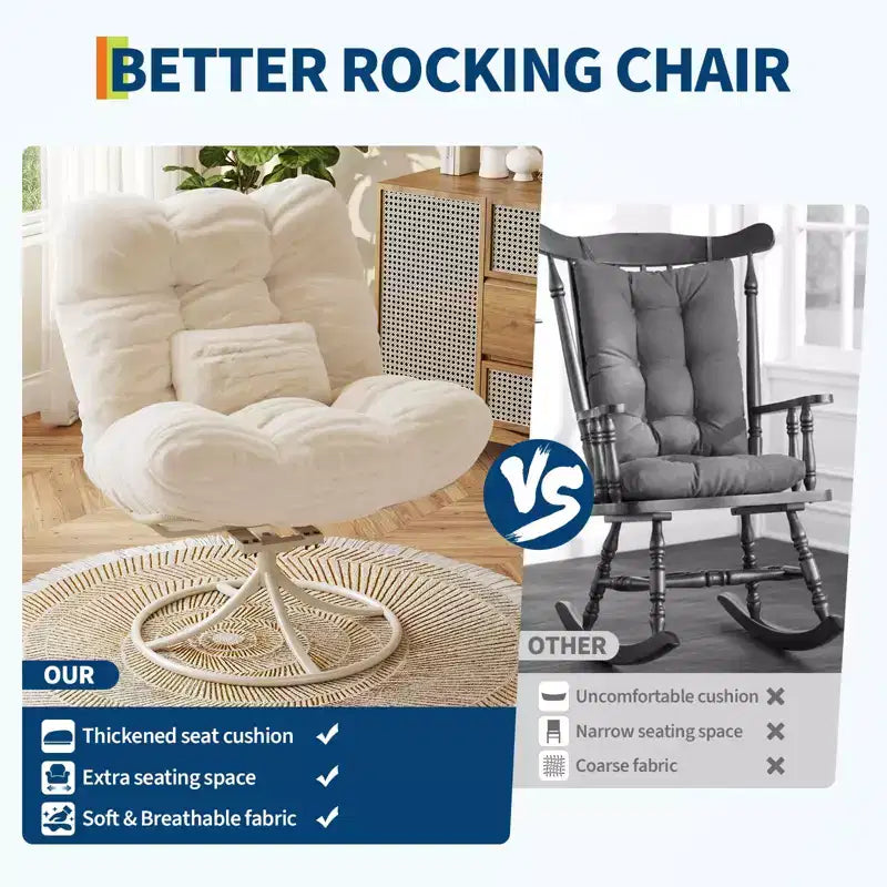 Fauteuil de relaxation pivotant 360° en peluche, avec base à bascule en métal