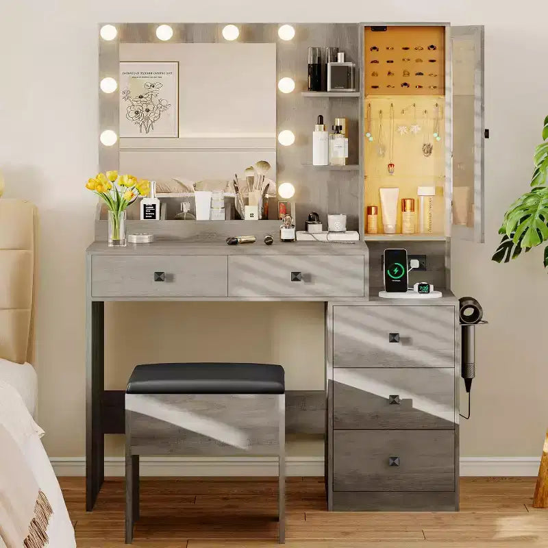 Coiffeuse avec miroir et lumières Ensemble de maquillage avec coiffeuse
