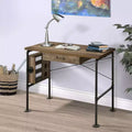 TUYOHW 39.5 Rectangular Writing Desk,Weathered Oak Study Desk with 3 Open Shelves,1 Drawer,Black Metal Leg,Modern Computer Desk for Study,Home Office