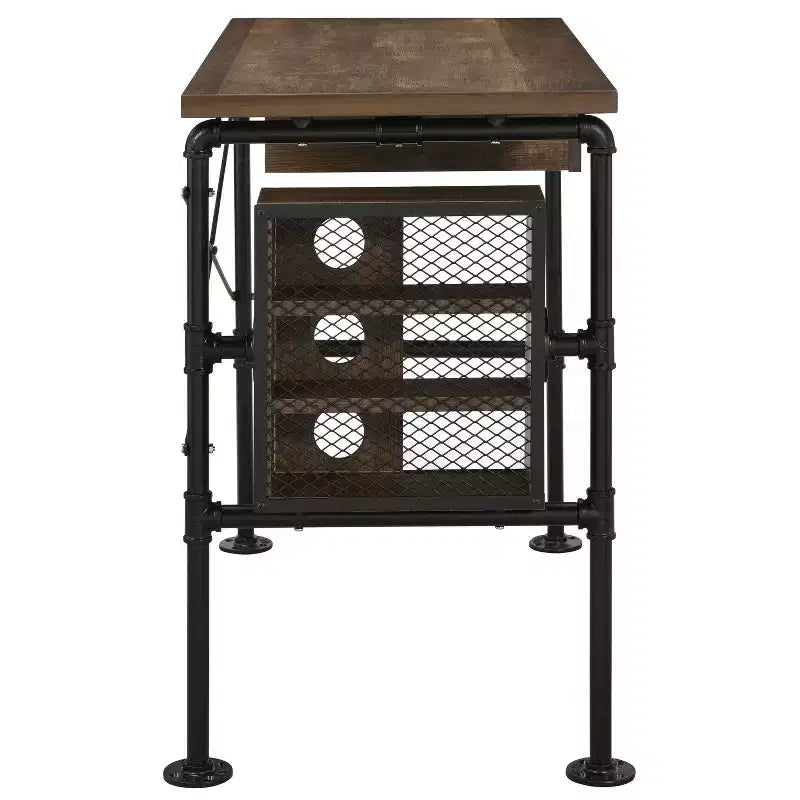 Bureau rectangulaire de 100 cm, Bureau d'étude en chêne patiné avec 3 étagères ouvertes
