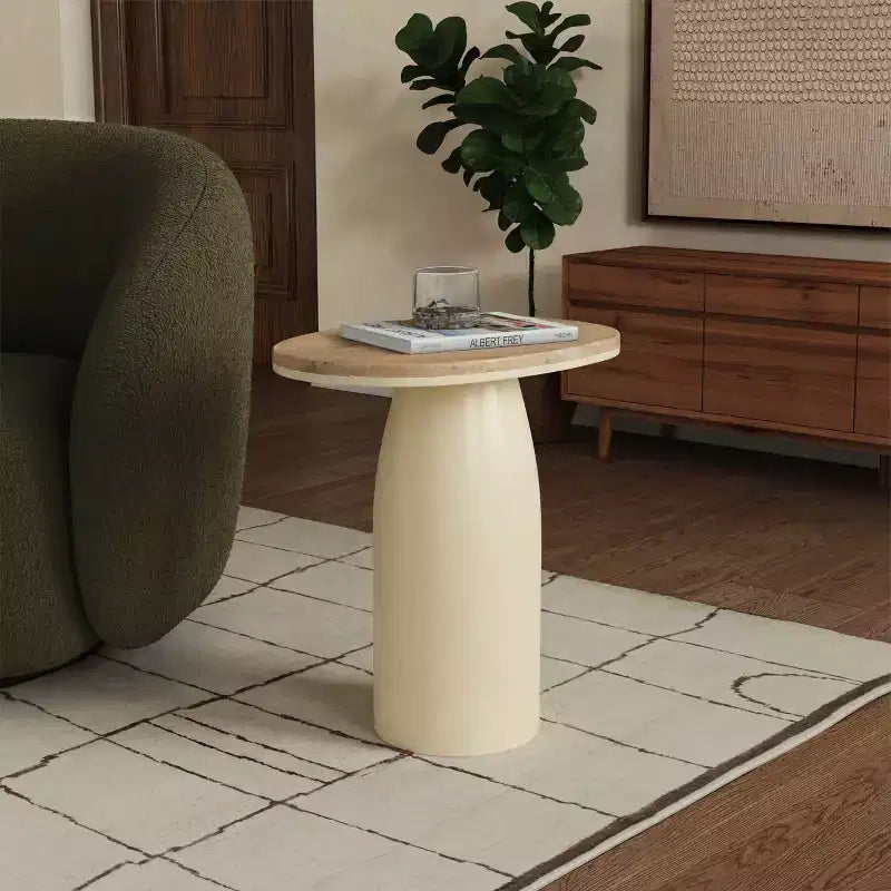 Table d'appoint en bois et laque - Naturel/Blanc