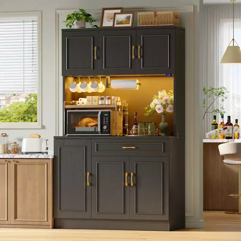 Buffet de cuisine de 71 po avec armoires de rangement, style ferme blanc en bois manufacturé avec étagères réglables