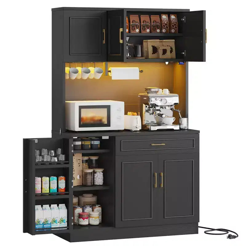 Buffet de cuisine de 71 po avec armoires de rangement, style ferme blanc en bois manufacturé avec étagères réglables
