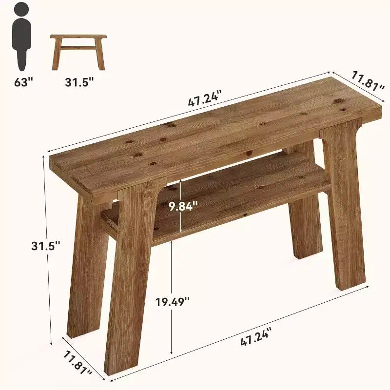 Console d'entrée de ferme en bois massif de 47 pouces avec 2 niveaux de rangement