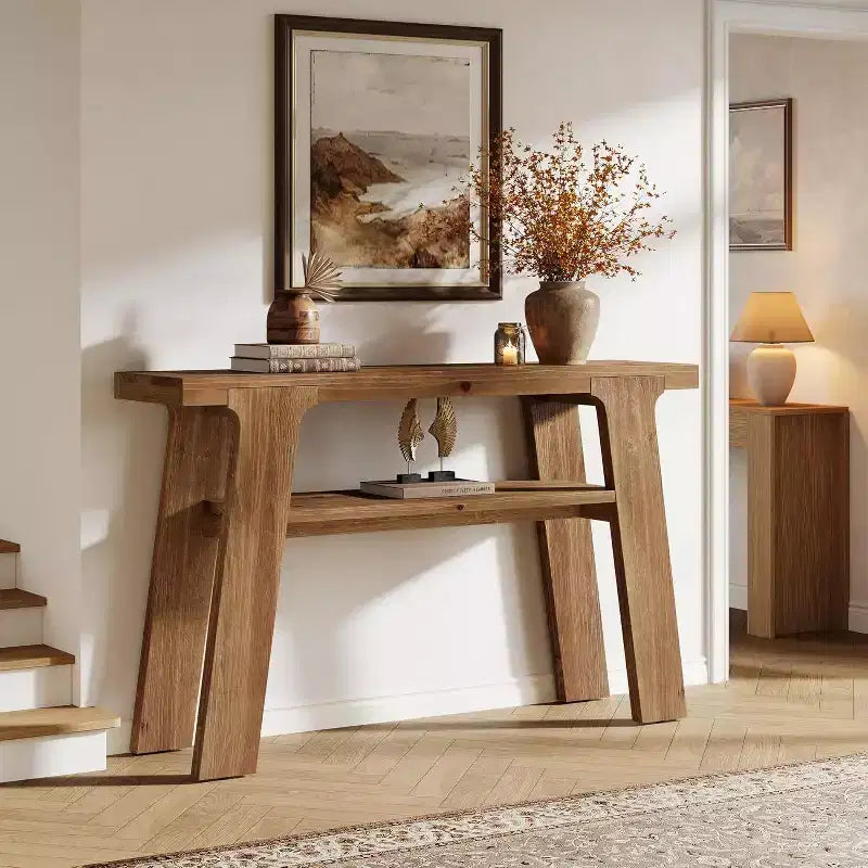 Console d'entrée de ferme en bois massif de 47 pouces avec 2 niveaux de rangement