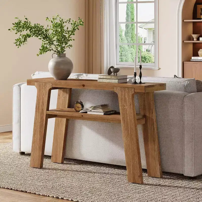 Console d'entrée de ferme en bois massif de 47 pouces avec 2 niveaux de rangement