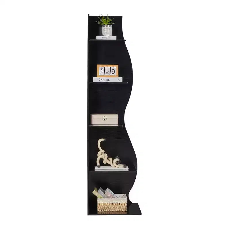 Étagère d'angle à 5 niveaux ondulée, étagère de rangement rustique avec assemblage facile