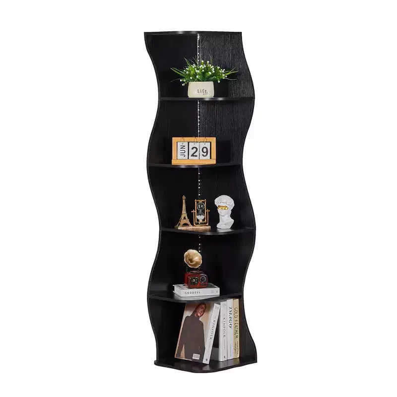 Étagère d'angle à 5 niveaux ondulée, étagère de rangement rustique avec assemblage facile