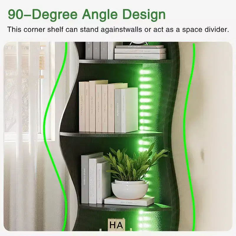 Étagère d'angle à 5 niveaux ondulée, étagère de rangement rustique avec assemblage facile