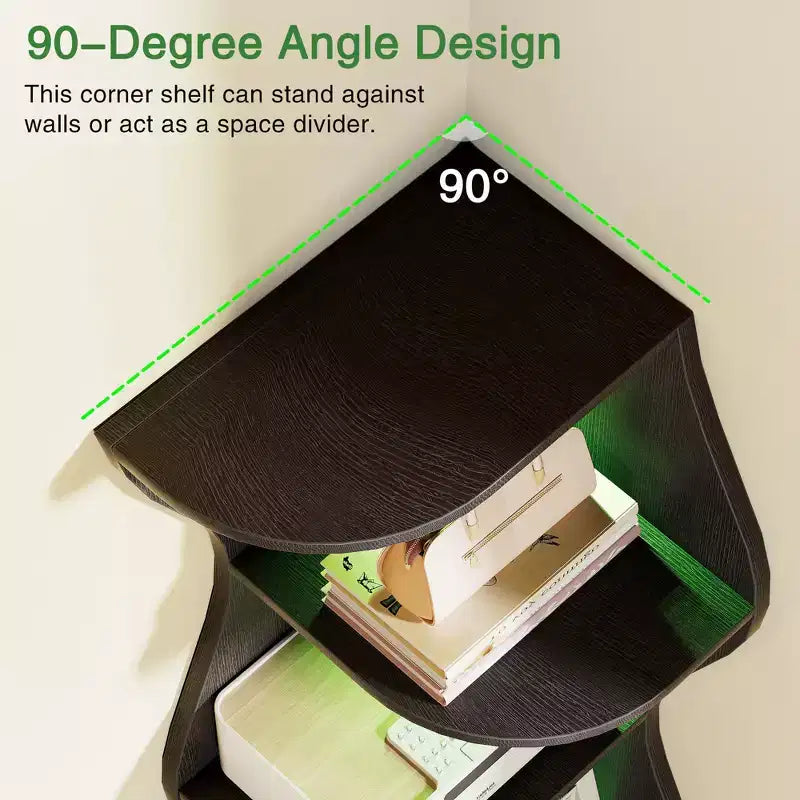 Étagère d'angle à 5 niveaux ondulée, étagère de rangement rustique avec assemblage facile