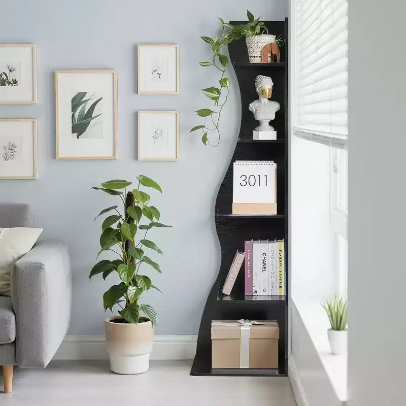 Étagère d'angle à 5 niveaux ondulée, étagère de rangement rustique avec assemblage facile