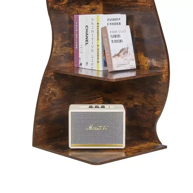 Étagère d'angle à 5 niveaux ondulée, étagère de rangement rustique avec assemblage facile