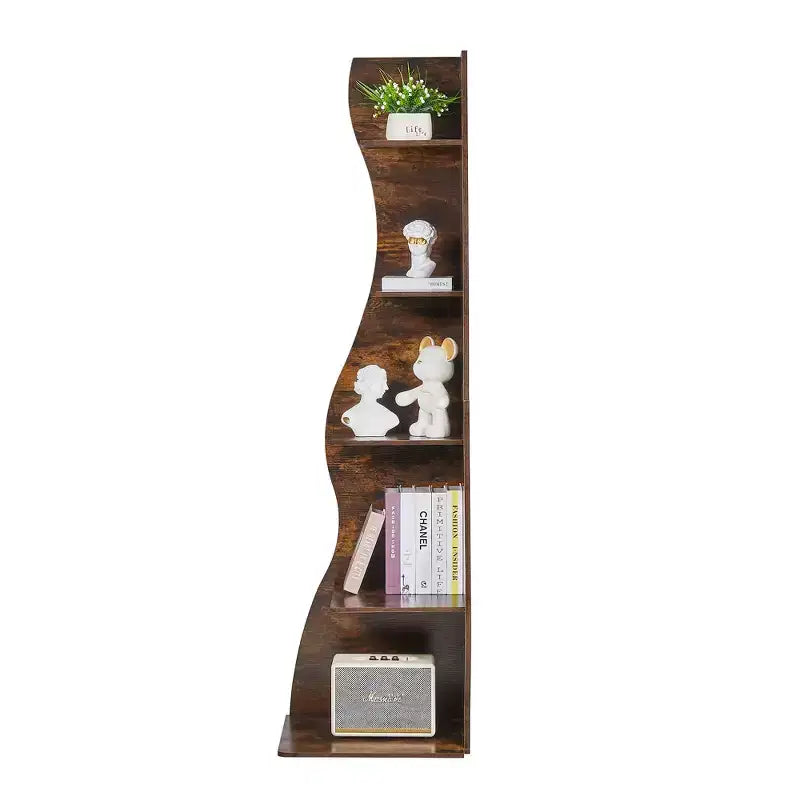 Étagère d'angle à 5 niveaux ondulée, étagère de rangement rustique avec assemblage facile