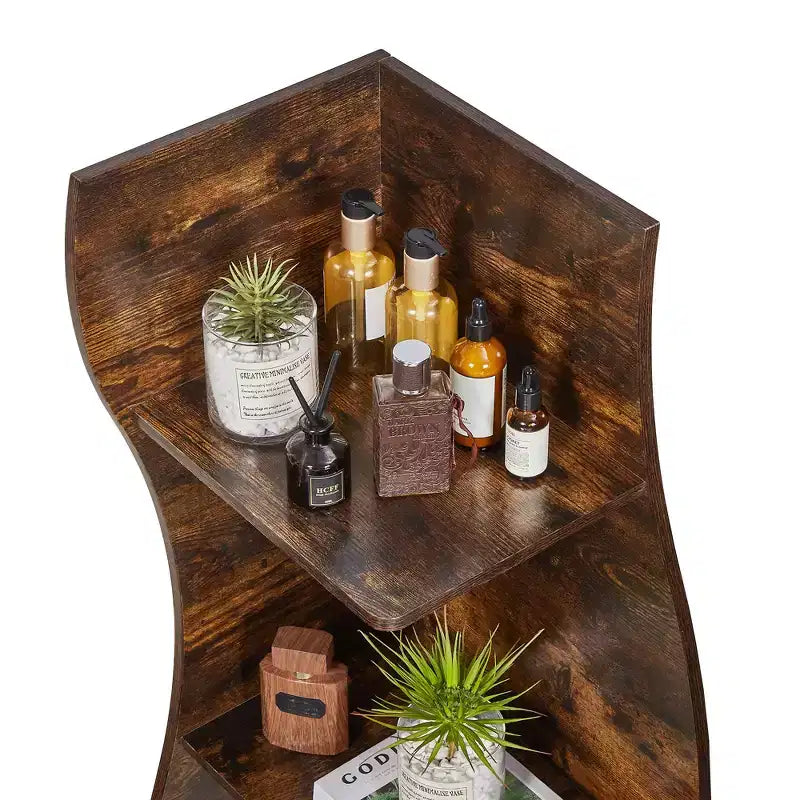 Étagère d'angle à 5 niveaux ondulée, étagère de rangement rustique avec assemblage facile