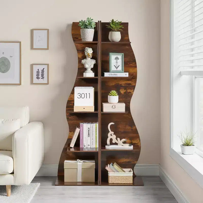 Étagère d'angle à 5 niveaux ondulée, étagère de rangement rustique avec assemblage facile