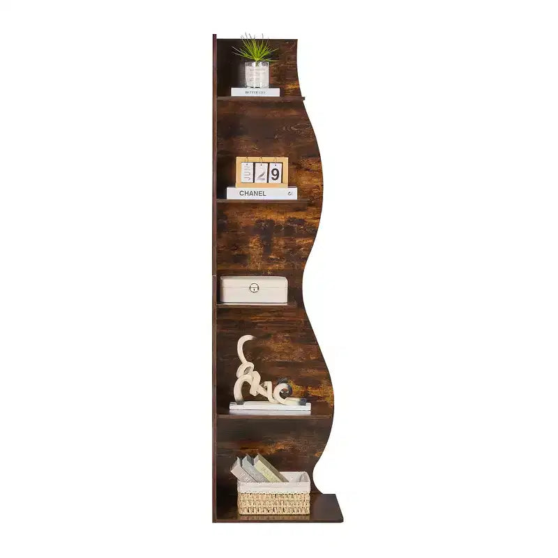 Étagère d'angle à 5 niveaux ondulée, étagère de rangement rustique avec assemblage facile