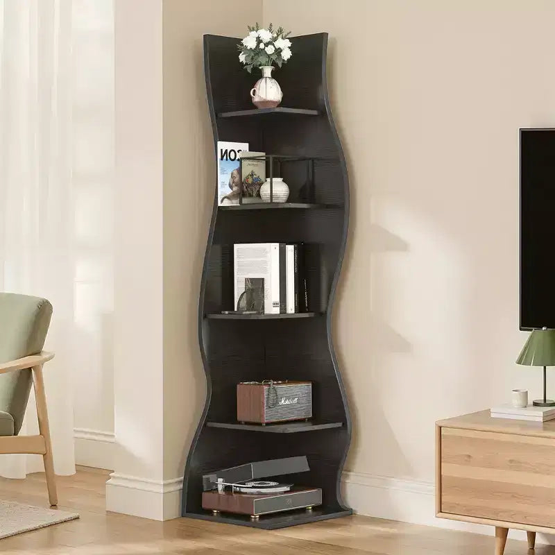 Étagère d'angle à 5 niveaux ondulée, étagère de rangement rustique avec assemblage facile