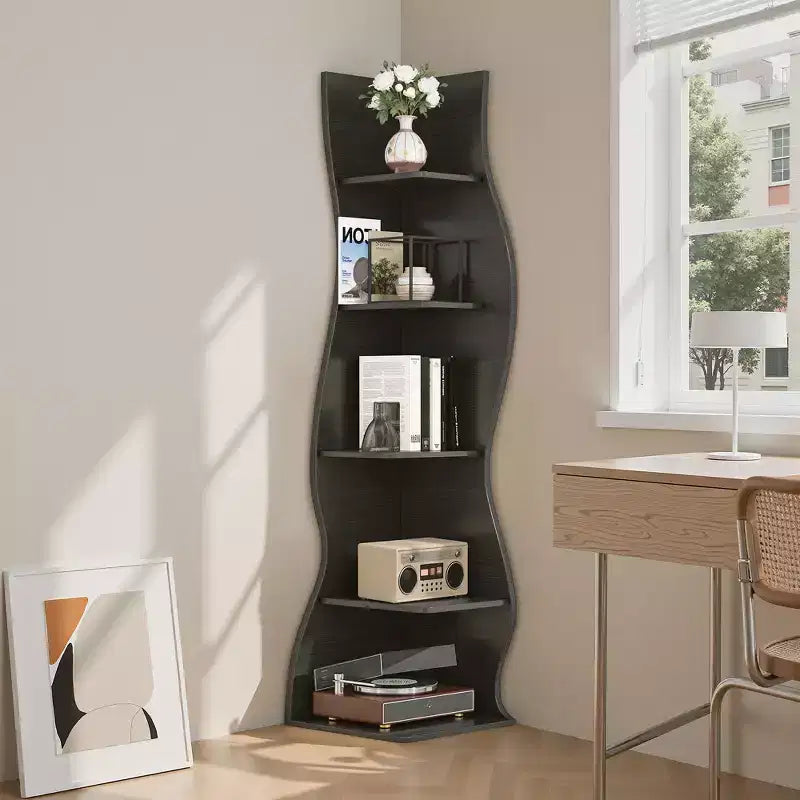 Étagère d'angle à 5 niveaux ondulée, étagère de rangement rustique avec assemblage facile