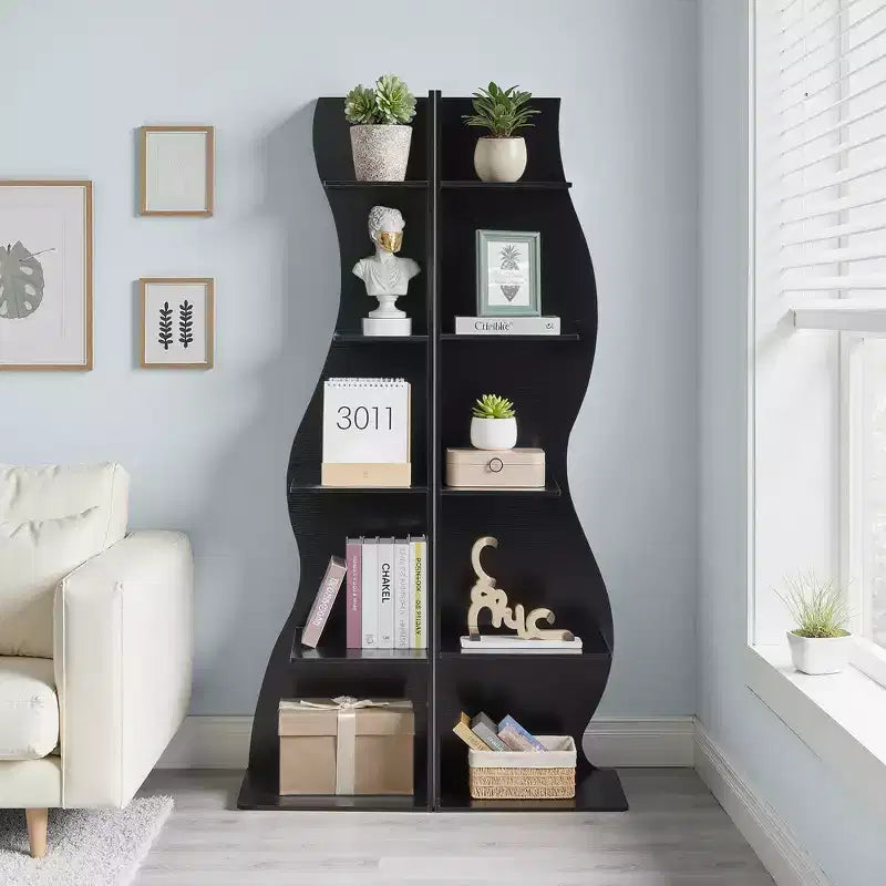 Étagère d'angle à 5 niveaux ondulée, étagère de rangement rustique avec assemblage facile