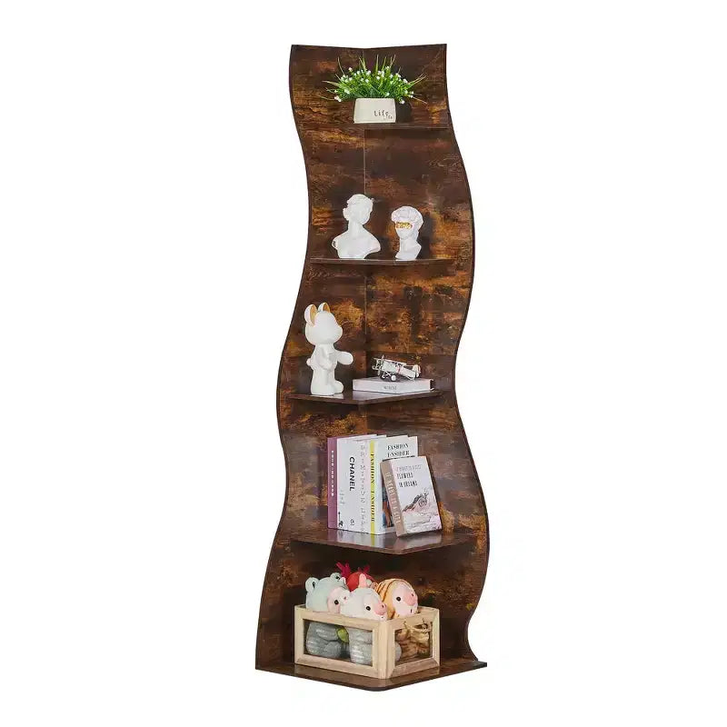 Étagère d'angle à 5 niveaux ondulée, étagère de rangement rustique avec assemblage facile