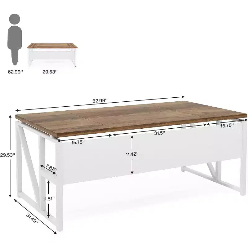 Bureau informatique de 63 pouces avec étagère de rangement inférieure, table d'écriture pour bureau à domicile